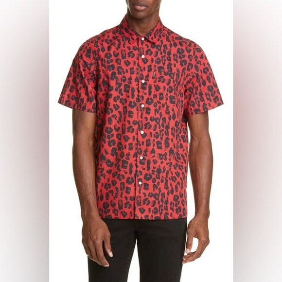 Ovadia & Sons Red Leopard Short Sleeve Button Shirt - Picture 1 of 7